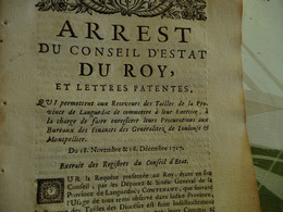 Arrest Conseil D'état Du Roi 18/11 Et 16/12/1727 Permissions Des Receveurs Des Tailles Du Languedoc Montpellier Toulouse - Decreti & Leggi