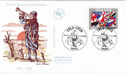 FDC 17/10/1998: 80ème Anniversaire De L'Armistice 1914-1918 - 1990-1999