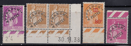 France Preobliteres - 1922-47 - 40c-1f - TP Yv.70, 72(2x), 74, 76 - MNH - 1893-1947