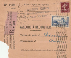 Devant De Lettre : Valeurs à Recouvrer : Flers-de-l'Orne Pour Chanu - 1921-1960: Modern Period