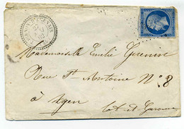 T22 TOURNON D'ARGENAIS + Losange PC 3392 / Dept 45 Lot Et Garonne / 1862 / Côte 100€ - 1849-1876: Période Classique