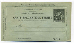 CARTE PNEUMATIQUE FERMEE / CHAPLAIN 50c / Neuve / Superbe état - Telegraphie Und Telefon