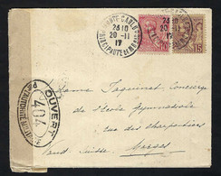 MONACO 1917:  LSC Affr. De 25c Pour La Suisse Et Cachet De Censure Française - Storia Postale