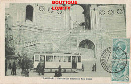 Italie  Cagliari Prospetto Bastione San Remy Tram Tramway + Timbre Cachet Cagliari 1919 - Cagliari