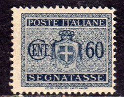 ITALIA REGNO ITALY KINGDOM 1945 LUOGOTENENZA SEGNATASSE FILIGRANA RUOTA WHEEL WATERMARK CENT. 60c MNH - Segnatasse