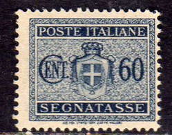 ITALIA REGNO ITALY KINGDOM 1945 LUOGOTENENZA SEGNATASSE FILIGRANA RUOTA WHEEL WATERMARK CENT. 60c MNH - Strafport
