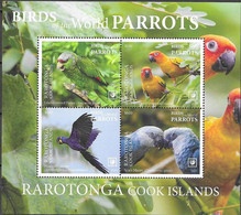 RARATONGA, COOK ISLANDS, 2020, MNH, BIRDS, PARROTS,  SHEETLET OF 4v - Perroquets & Tropicaux