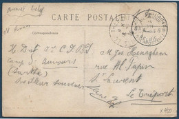 Belgique Carte Camp D'Auvours En SM Pour Le Tréport Dateur "8 Bis Postes Militaires Belges 8 Bis " Blocage Millésime RR - Army: Belgium