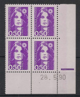 France - 1990 - N°Yv. 2619 - Marianne De Briat 50c Violet - Bloc De 4 Coin Daté - Neuf Luxe ** / MNH / Postfrisch - 1990-1999