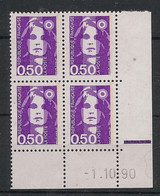 France - 1990 - N°Yv. 2619 - Marianne De Briat 50c Violet - Bloc De 4 Coin Daté - Neuf Luxe ** / MNH / Postfrisch - 1990-1999