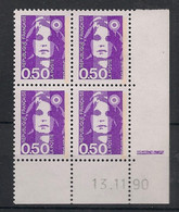 France - 1990 - N°Yv. 2619 - Marianne De Briat 50c Violet - Bloc De 4 Coin Daté - Neuf Luxe ** / MNH / Postfrisch - 1990-1999