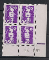 France - 1990 - N°Yv. 2619 - Marianne De Briat 50c Violet - Bloc De 4 Coin Daté - Neuf Luxe ** / MNH / Postfrisch - 1990-1999