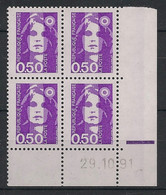 France - 1990 - N°Yv. 2619 - Marianne De Briat 50c Violet - Bloc De 4 Coin Daté - Neuf Luxe ** / MNH / Postfrisch - 1990-1999