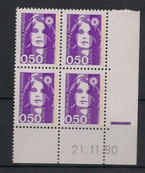 France - 1990 - N°Yv. 2619 - Marianne De Briat 50c Violet - Bloc De 4 Coin Daté - Neuf Luxe ** / MNH / Postfrisch - 1990-1999