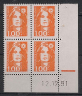 France - 1990 - N°Yv. 2620 - Marianne De Briat 1f Orange - Bloc De 4 Coin Daté - Neuf Luxe ** / MNH / Postfrisch - 1990-1999