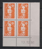 France - 1990 - N°Yv. 2620 - Marianne De Briat 1f Orange - Bloc De 4 Coin Daté - Neuf Luxe ** / MNH / Postfrisch - 1990-1999