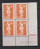 France - 1990 - N°Yv. 2620 - Marianne De Briat 1f Orange - Bloc De 4 Coin Daté - Neuf Luxe ** / MNH / Postfrisch - 1990-1999