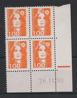 France - 1990 - N°Yv. 2620 - Marianne De Briat 1f Orange - Bloc De 4 Coin Daté - Neuf Luxe ** / MNH / Postfrisch - 1990-1999