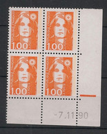 France - 1990 - N°Yv. 2620 - Marianne De Briat 1f Orange - Bloc De 4 Coin Daté - Neuf Luxe ** / MNH / Postfrisch - 1990-1999