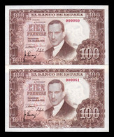 España Pareja 100 Pesetas J Romero De Torres 1953 Pick 145 Sin Serie Low Serial SC UNC - 100 Pesetas