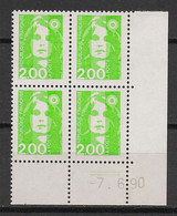 France - 1990 - N°Yv. 2621 - Marianne De Briat 2f Vert Clair - Bloc De 4 Coin Daté - Neuf Luxe ** / MNH / Postfrisch - 1990-1999