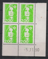 France - 1990 - N°Yv. 2621 - Marianne De Briat 2f Vert Clair - Bloc De 4 Coin Daté - Neuf Luxe ** / MNH / Postfrisch - 1990-1999