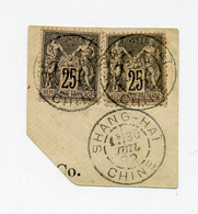 1892 Frz. Auslandpostämter China 2 X 25 Ct Allegorie Briefstück Vorläufer Forerunner - Other & Unclassified