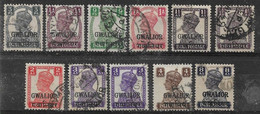 INDIA - GWALIOR 1942 - 1945 ALL DIFFERENT VALUES TO 8a SG 118/125, 127 FINE USED Cat £10+ - Gwalior