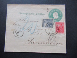 Argentinien 1900 Memorandum Postal Ganzsachen Umschlag Mit 2 Zusatzfrankaturen Nach Mannheim Mit T-Stempel / Nachporto - Enteros Postales