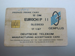Gemplus Deutsche Telekom Manufacturing Acceptance Card, 12DM Facevalue, Eurochip II SLE5533 Chip, Used With Scratch - T-Reeksen : Tests