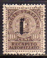 ITALIA REGNO ITALY KINGDOM 1944 REPUBBLICA SOCIALE ITALIANA RSI RECAPITO AUTORIZZATO CENT. 10c USATO USED OBLITERE' - Steuermarken