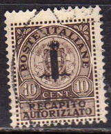 ITALIA REGNO ITALY KINGDOM 1944 REPUBBLICA SOCIALE ITALIANA RSI RECAPITO AUTORIZZATO CENT. 10c USATO USED OBLITERE' - Fiscale Zegels