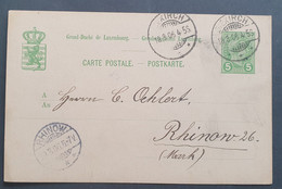 Luxemburg 1906, Ganzsache Postkarte DIEKIRCH Gelaufen RHINOW - Autres & Non Classés