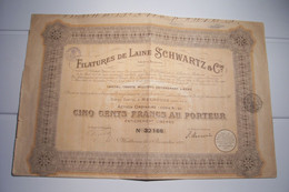 FILATURE DE LAINE   SCHWARTZ &Cie  - CINQ CENT FRANCS  - CAPITAL :TRENTE  MILLONS - ( 1924 ) - Textiel