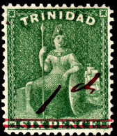 Trinidad 1882 SG104 1d On 6d Bright Yellow-green Wmk Crown CC Perf14  Lightly Hinged Mint - Trinidad & Tobago (...-1961)