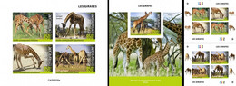 Centrafrica 2020, Animals, Giraffes, 4val +BF +2sheetlets IMPERFORATED - Giraffes