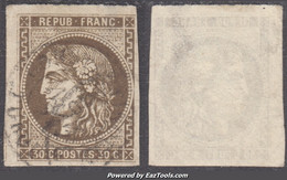 30c Bordeaux Brun Foncé Oblitéré Cachet à Date Aspect TB (Y&T N° 47d , Cote 750€) - 1870 Bordeaux Printing