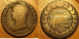 Dupré - 5 Centimes An8G - 1795-1799 French Directory