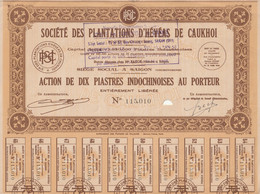 Cochinchine - Société Des Plantations D'hévéas De Caukhoi - Action De 10 Piastres Indochinoises - Asien