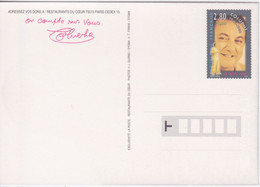 PAP - PSEUDO ENTIER LA POSTE ET LES RESTAURANTS DU COEUR - TIMBRE COLUCHE  - CARTE POSTALE - Private Stationery