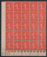 France - 1924-32 - N°Yv. 203 - Semeuse Lignée 80c Rouge - Bloc De 25 Bord De Feuille - Neuf Luxe ** / MNH / Postfrisch - Neufs