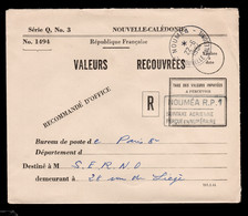 Rare - Nouvelle Calédonie - Enveloppe " Valeurs Recouvrées " De Nouméa 1964 (ouverte Sur 2 Cotés) Avec Surtaxe Aérienne - Briefe U. Dokumente