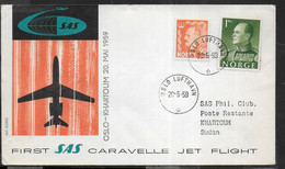 NORGE - PRIMO VOLO - FIRST FLIGHT SAS CARAVELLE - OSLO/KHARTOUM - 20.5.1959 - SU BUSTA UFFICIALE - Cartas & Documentos