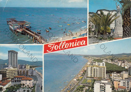 CARTOLINA  FOLLONICA, GROSSETO, TOSCANA, LETTINI,  MARE, BARCHE A VELA, SOLE, VACANZA, SPIAGGIA, VIAGGIATA 1972 - Grosseto