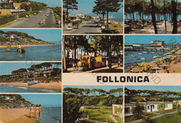 CARTOLINA  FOLLONICA, GROSSETO, TOSCANA, LETTINI,  MARE, BARCHE A VELA, SOLE, VACANZA, SPIAGGIA, VIAGGIATA 1972 - Grosseto