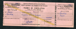 WW2 Billet / Ticket De Train 1943 "Permis De Circulation Des Agents De Chemins De Fer Et Leur Famille SNCF" WWII - Europa