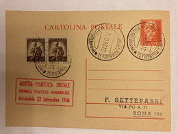 Italia Intero Postale Turrita C. 60 Con Stampa Privata Mostra Filatelica Sociale Mirandola 1946 - Stamped Stationery