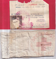 Guerre 1939-1945 CROIX-ROUGE Carte De Secouriste 15071, 1944 Et Brassard Artisanal Doublé Tissu épais Très Usagé Reprisé - Croix-Rouge