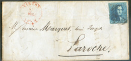 N°2 - Epaulette 20 Centimes Bleue, à Peine Touchée En Haut à Droite Sinon Bien Margée Et Voisin, Obl. P.126 Sur Lettre D - 1849 Schulterklappen