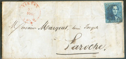 N°2 - Epaulette 20 Centimes Bleue, à Peine Touchée En Haut à Droite Sinon Bien Margée Et Voisin, Obl. P.126 Sur Lettre D - 1849 Hombreras